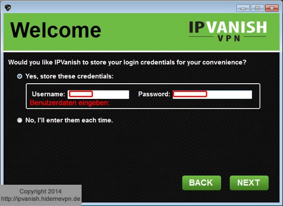 Benutzername und Passwort