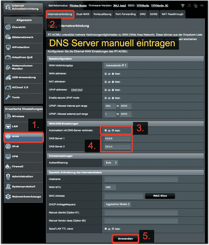 ASUS Router DNS anpassen
